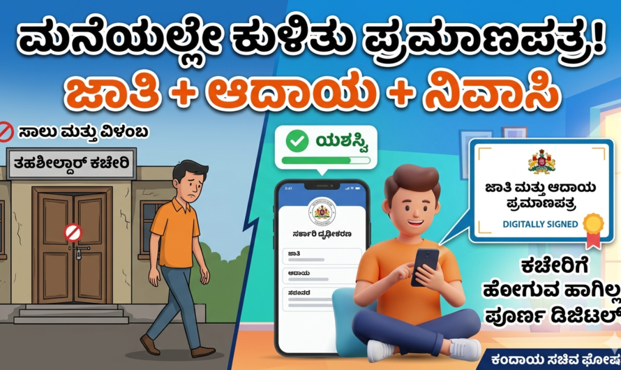 Cast and income ಮನೆಯಲ್ಲೇ ಕುಳಿತು ಜಾತಿ, ಆದಾಯ, ನಿವಾಸಿ ಪ್ರಮಾಣಪತ್ರ ಪಡೆಯಿರಿ.