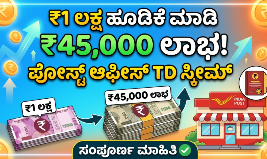 Post Office TD 1 ಲಕ್ಷ ಹೂಡಿಕೆ ಮಾಡಿ ₹45,000 ಲಾಭ! ಪೋಸ್ಟ್ ಆಫೀಸ್ TD ಸ್ಕೀಮ್ ಸಂಪೂರ್ಣ ಮಾಹಿತಿ.